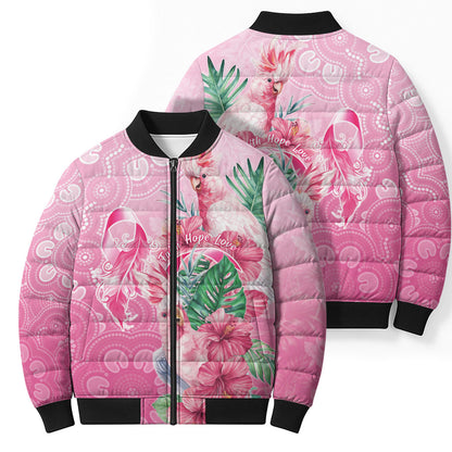 Australia Cockatoos Breast Cancer Bomber Puffer Jacket Faith Hope Love