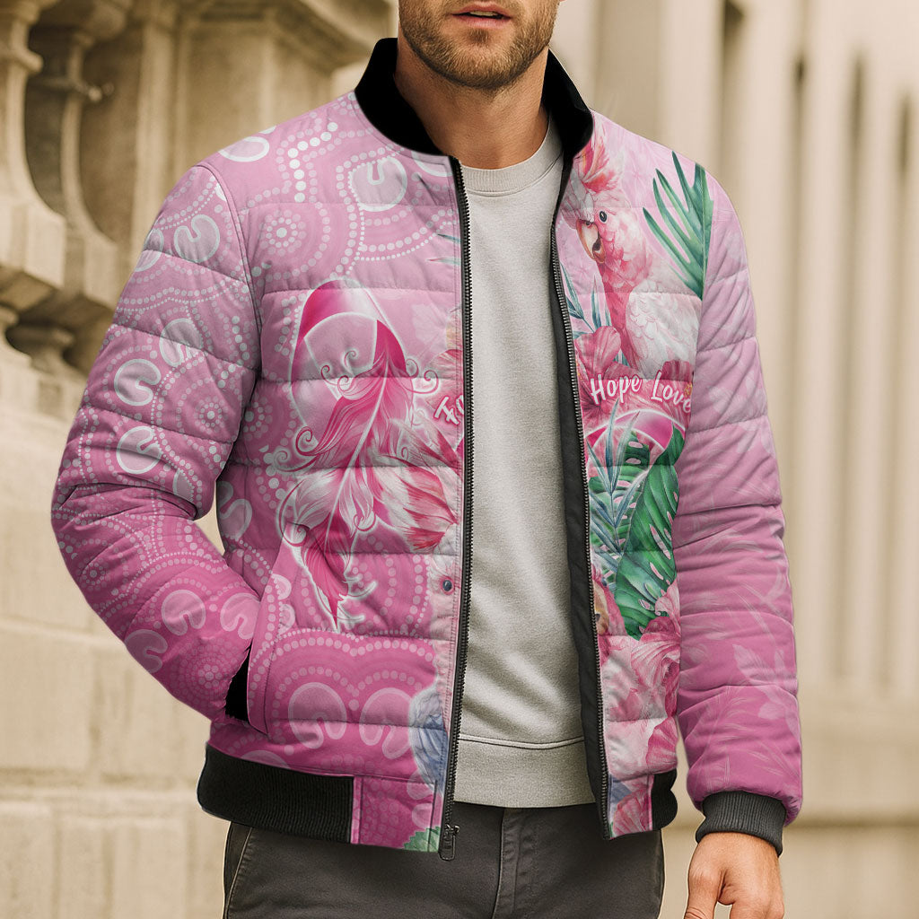 Australia Cockatoos Breast Cancer Bomber Puffer Jacket Faith Hope Love