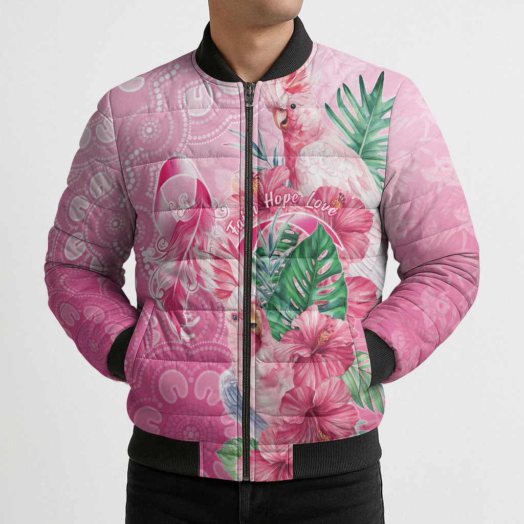 Australia Cockatoos Breast Cancer Bomber Puffer Jacket Faith Hope Love