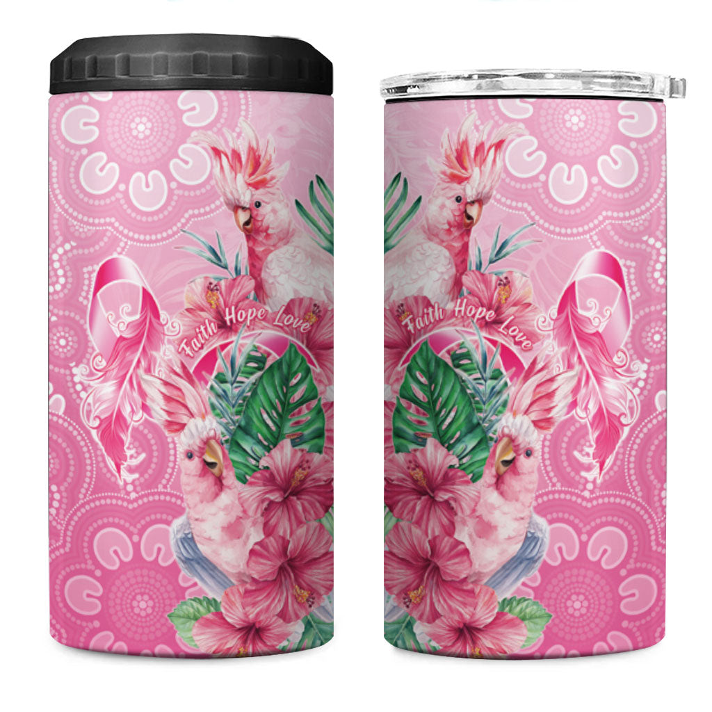 Australia Cockatoos Breast Cancer 4 in 1 Can Cooler Tumbler Faith Hope Love
