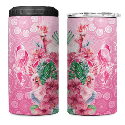 Australia Cockatoos Breast Cancer 4 in 1 Can Cooler Tumbler Faith Hope Love