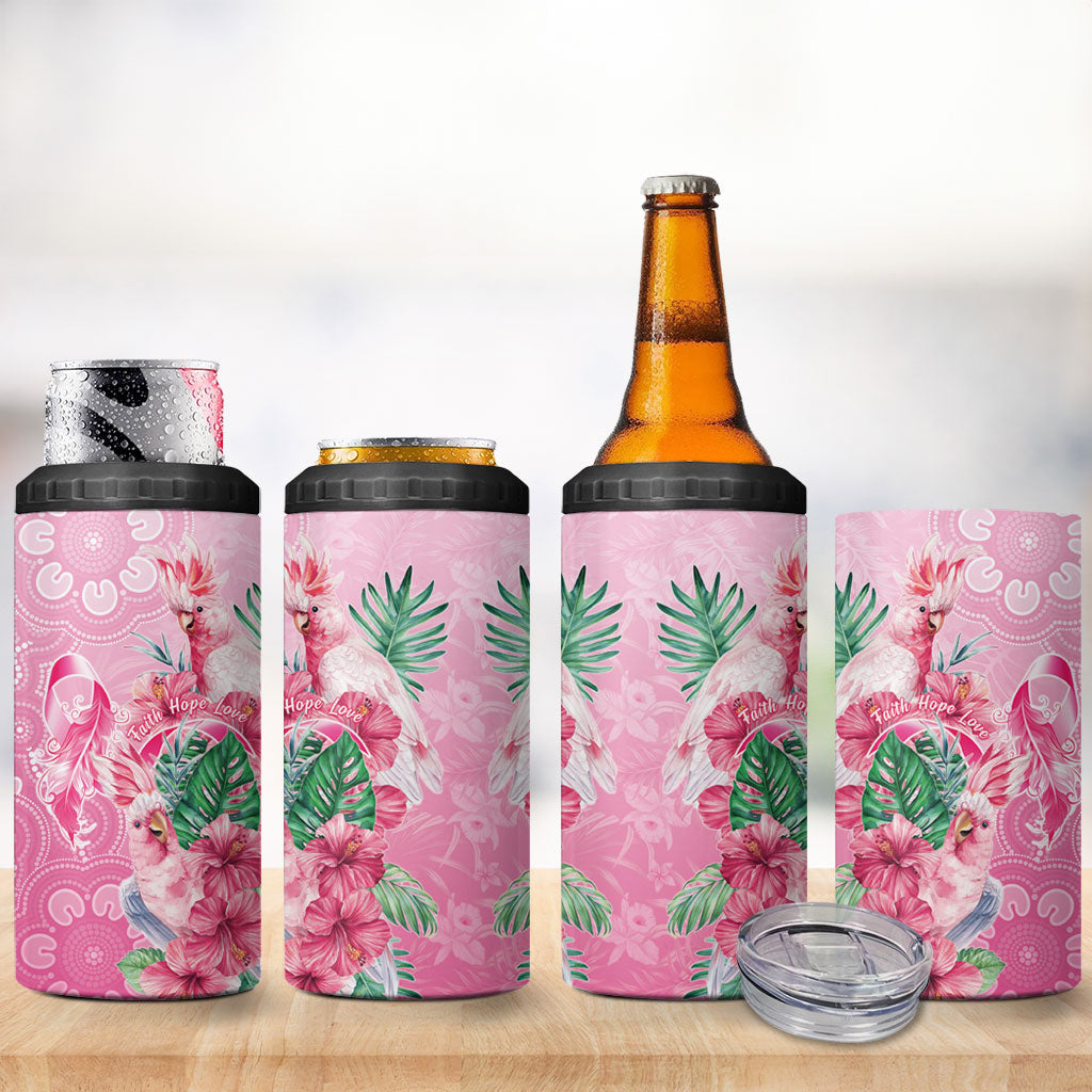 Australia Cockatoos Breast Cancer 4 in 1 Can Cooler Tumbler Faith Hope Love