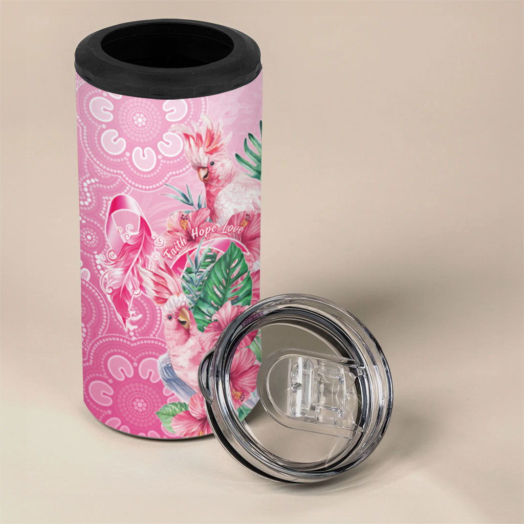 Australia Cockatoos Breast Cancer 4 in 1 Can Cooler Tumbler Faith Hope Love