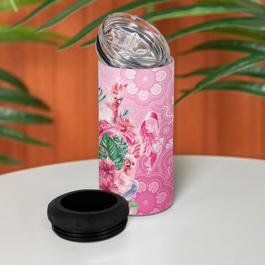 Australia Cockatoos Breast Cancer 4 in 1 Can Cooler Tumbler Faith Hope Love