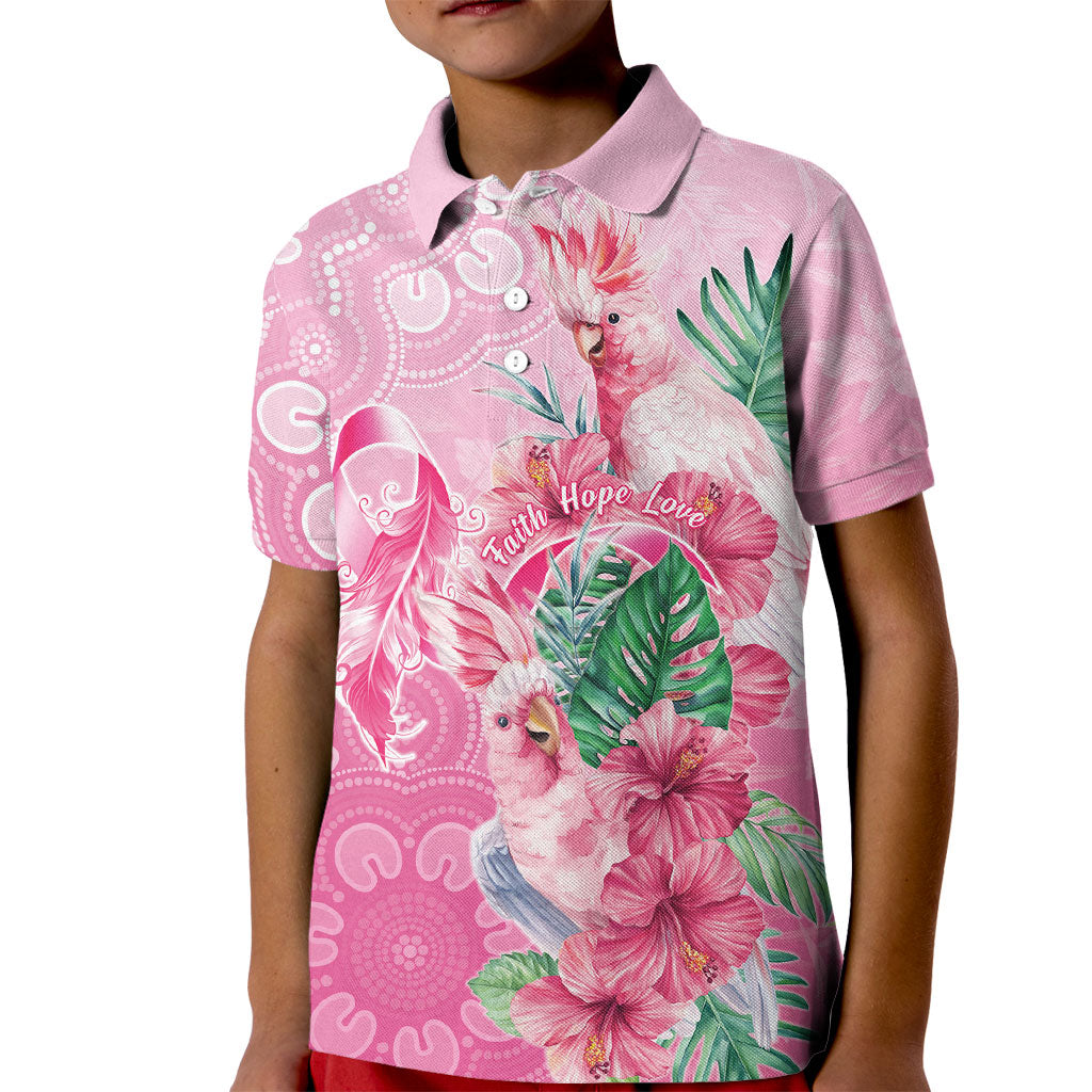 Australia Cockatoos Breast Cancer Kid Polo Shirt Faith Hope Love