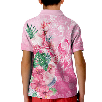 Australia Cockatoos Breast Cancer Kid Polo Shirt Faith Hope Love