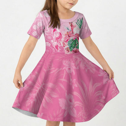 Australia Cockatoos Breast Cancer Kid Short Sleeve Dress Faith Hope Love
