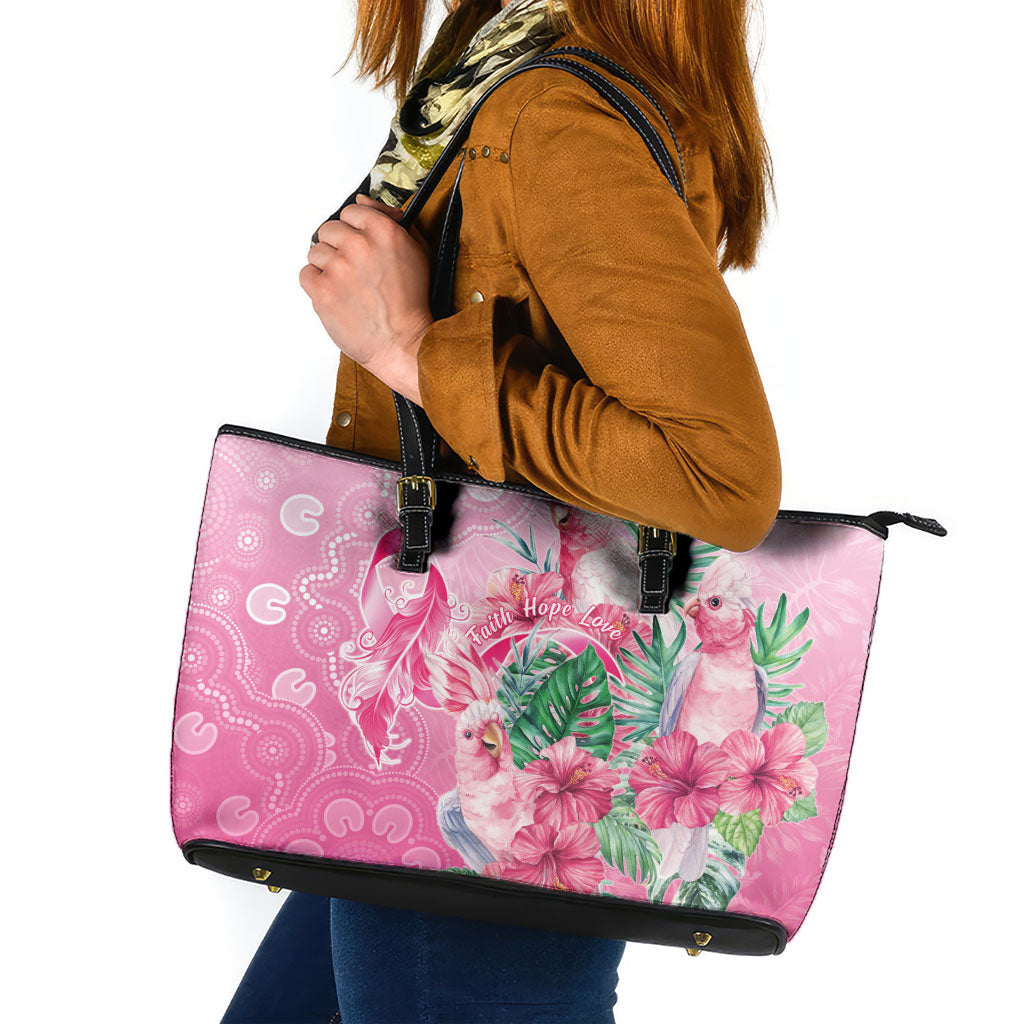 Australia Cockatoos Breast Cancer Leather Tote Bag Faith Hope Love