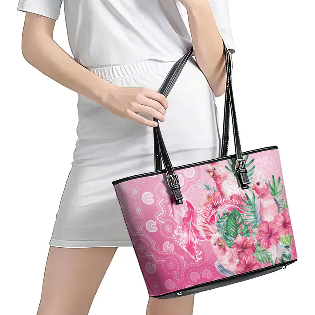 Australia Cockatoos Breast Cancer Leather Tote Bag Faith Hope Love