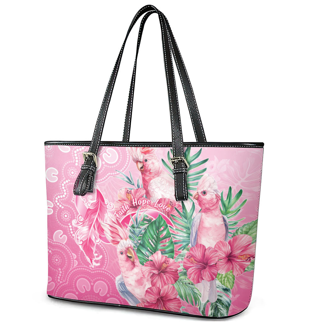 Australia Cockatoos Breast Cancer Leather Tote Bag Faith Hope Love