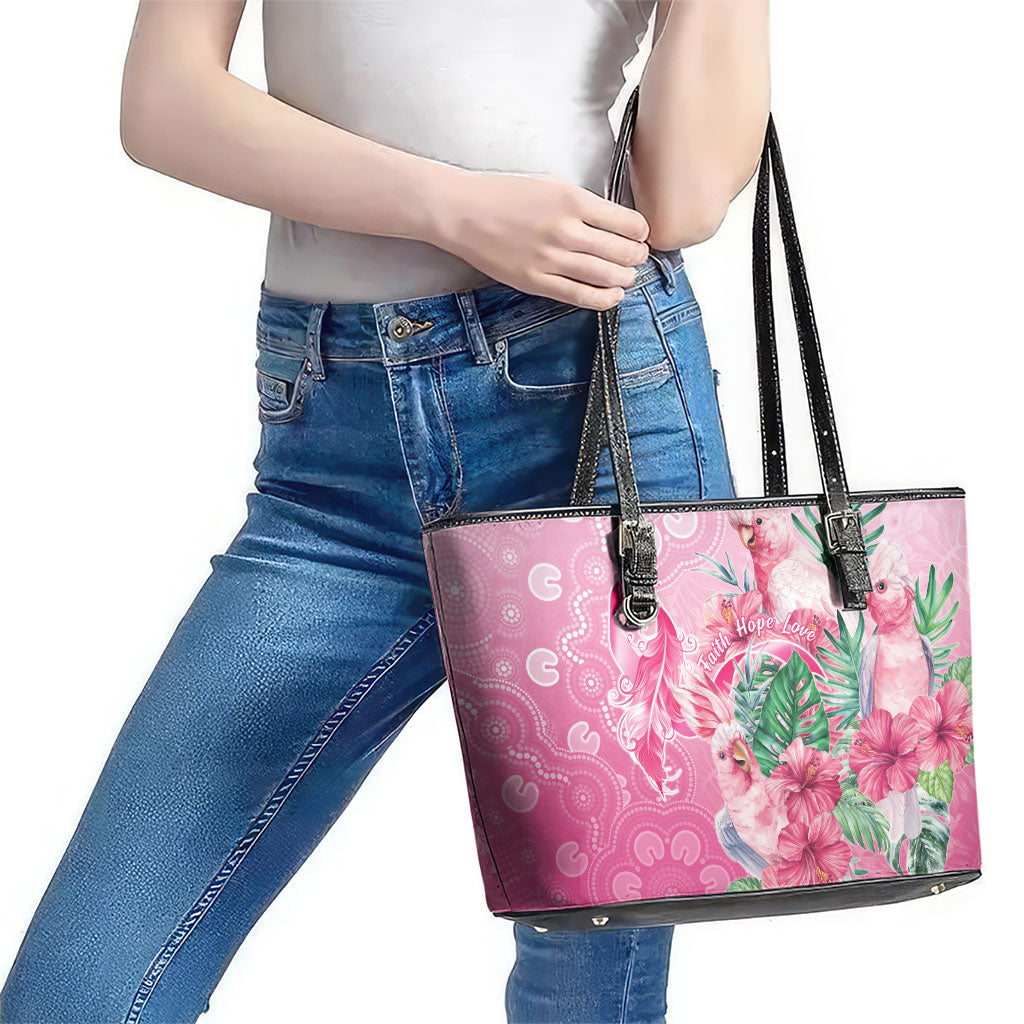 Australia Cockatoos Breast Cancer Leather Tote Bag Faith Hope Love