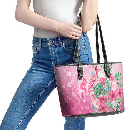 Australia Cockatoos Breast Cancer Leather Tote Bag Faith Hope Love