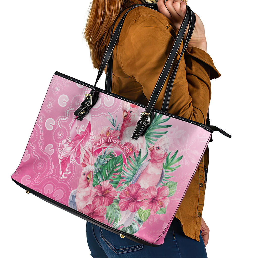 Australia Cockatoos Breast Cancer Leather Tote Bag Faith Hope Love