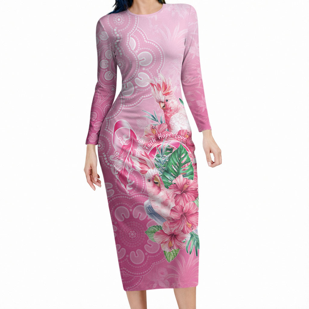 Australia Cockatoos Breast Cancer Long Sleeve Bodycon Dress Faith Hope Love