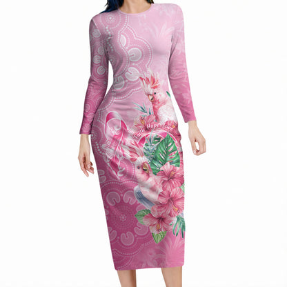 Australia Cockatoos Breast Cancer Long Sleeve Bodycon Dress Faith Hope Love