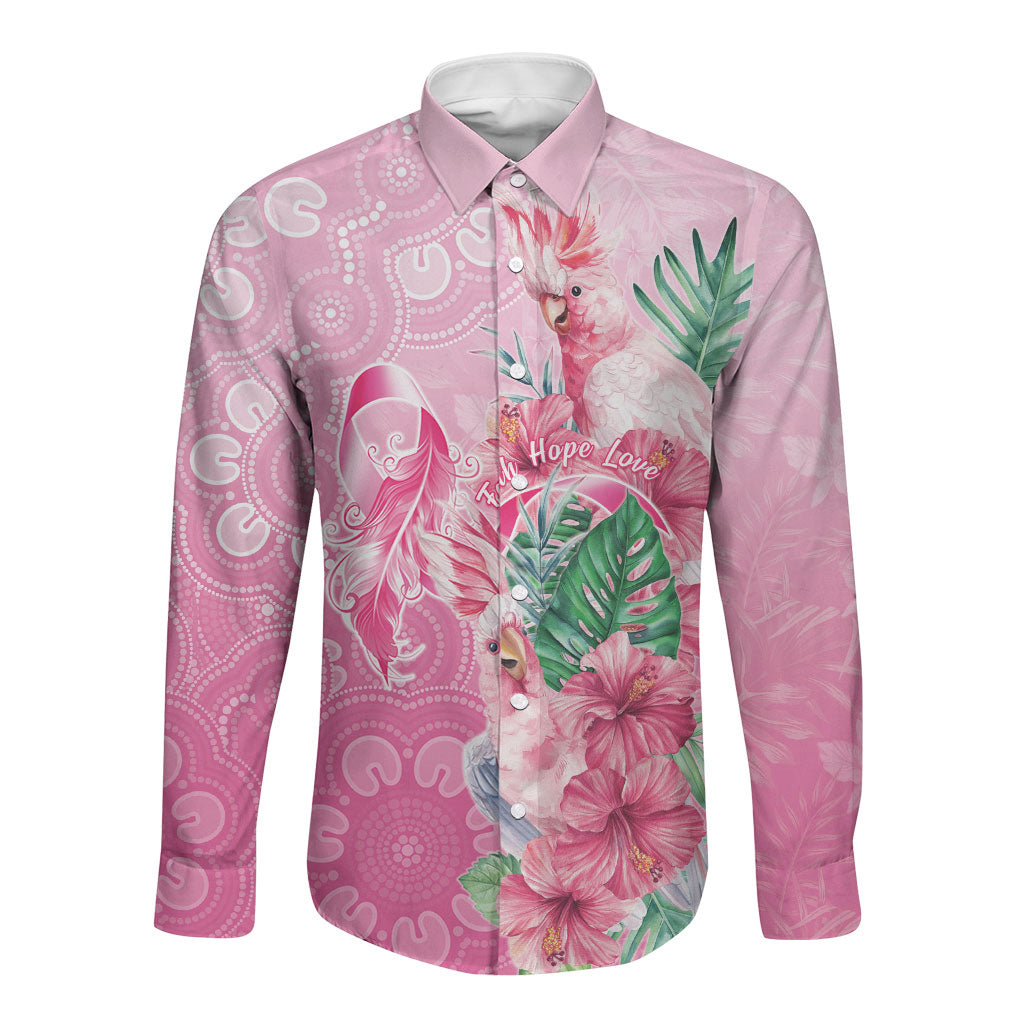 Australia Cockatoos Breast Cancer Long Sleeve Button Shirt Faith Hope Love