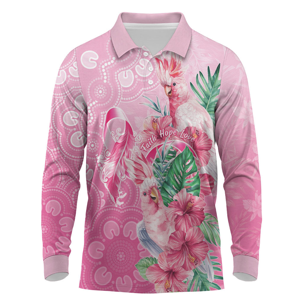 Australia Cockatoos Breast Cancer Long Sleeve Polo Shirt Faith Hope Love