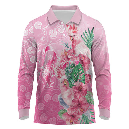 Australia Cockatoos Breast Cancer Long Sleeve Polo Shirt Faith Hope Love