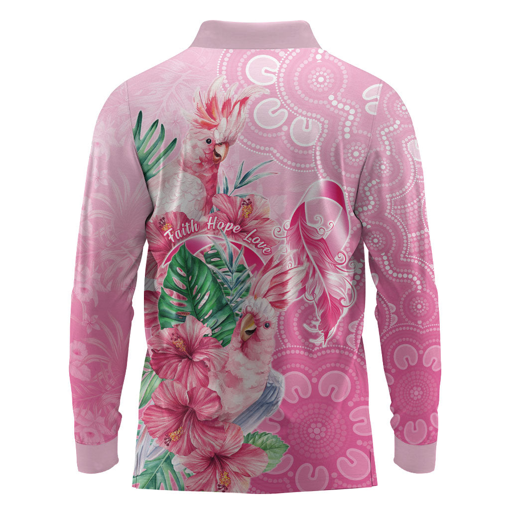 Australia Cockatoos Breast Cancer Long Sleeve Polo Shirt Faith Hope Love