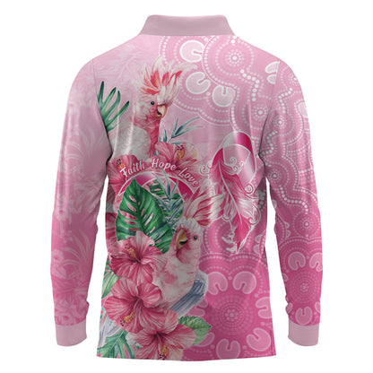 Australia Cockatoos Breast Cancer Long Sleeve Polo Shirt Faith Hope Love