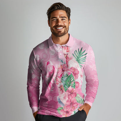 Australia Cockatoos Breast Cancer Long Sleeve Polo Shirt Faith Hope Love