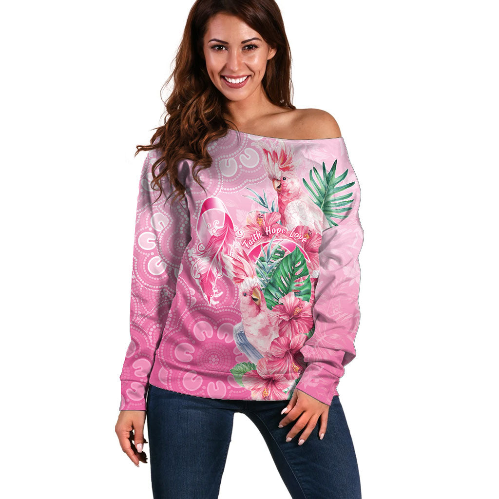 Australia Cockatoos Breast Cancer Off Shoulder Sweater Faith Hope Love