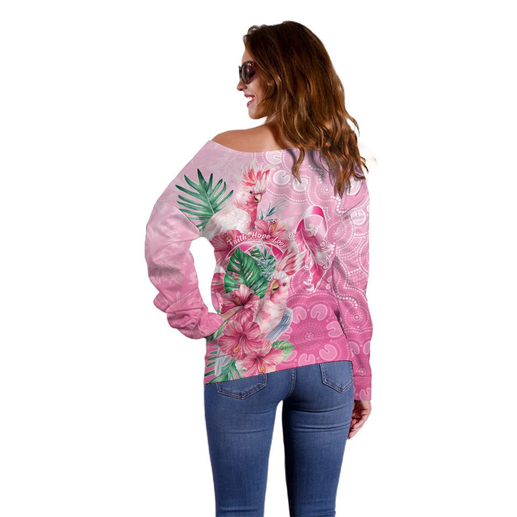 Australia Cockatoos Breast Cancer Off Shoulder Sweater Faith Hope Love