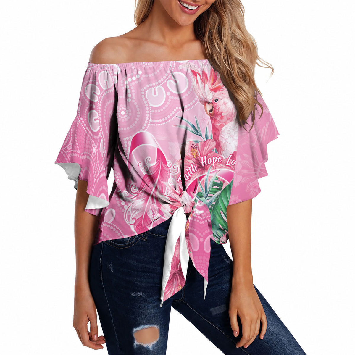 Australia Cockatoos Breast Cancer Off Shoulder Wrap Waist Top Faith Hope Love