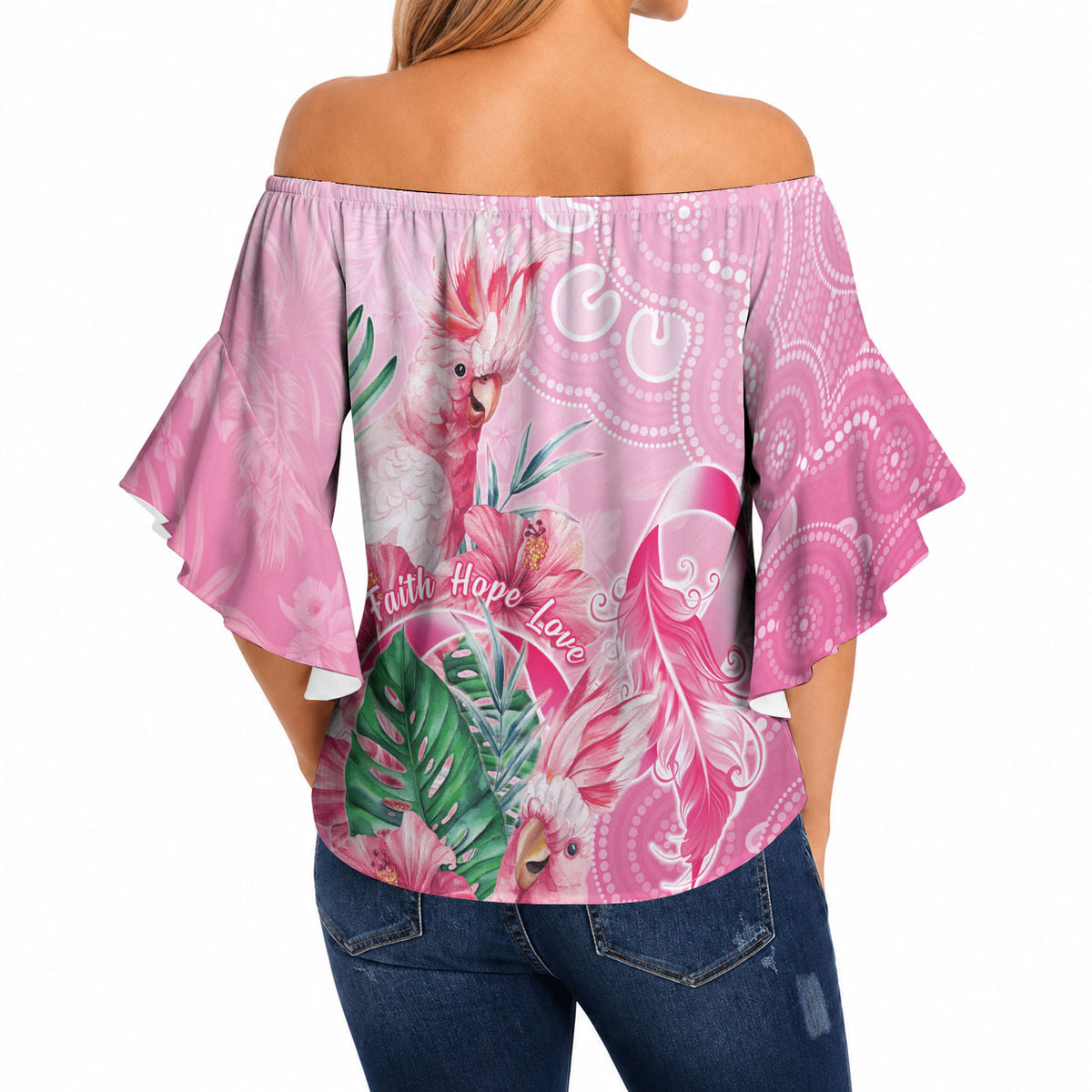 Australia Cockatoos Breast Cancer Off Shoulder Wrap Waist Top Faith Hope Love