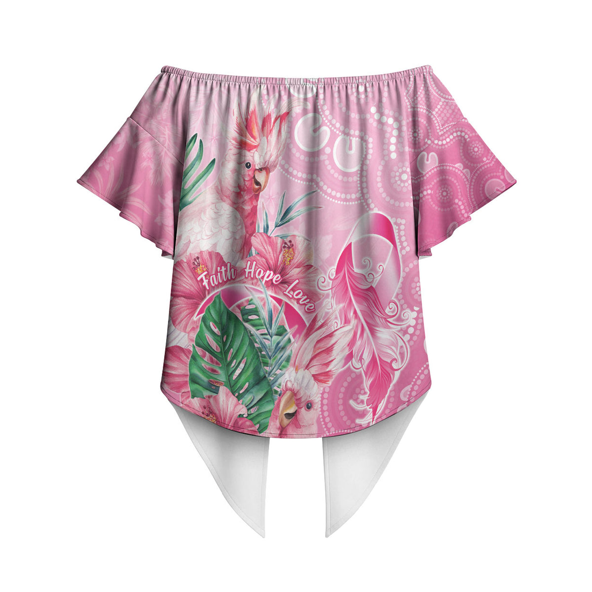 Australia Cockatoos Breast Cancer Off Shoulder Wrap Waist Top Faith Hope Love