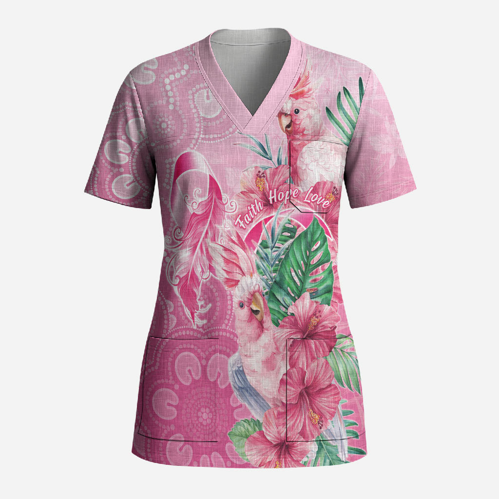 Australia Cockatoos Breast Cancer Scrub Top Faith Hope Love