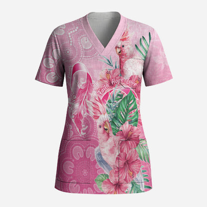Australia Cockatoos Breast Cancer Scrub Top Faith Hope Love