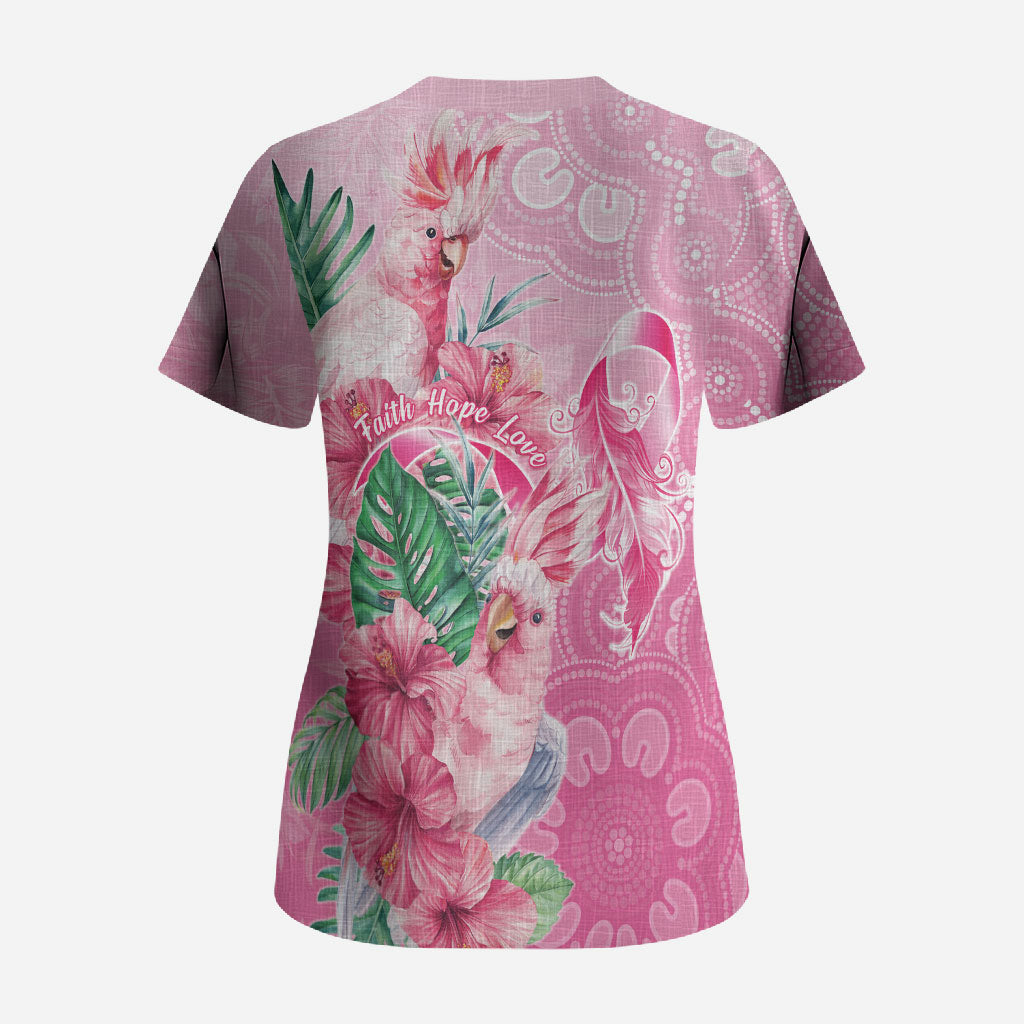 Australia Cockatoos Breast Cancer Scrub Top Faith Hope Love