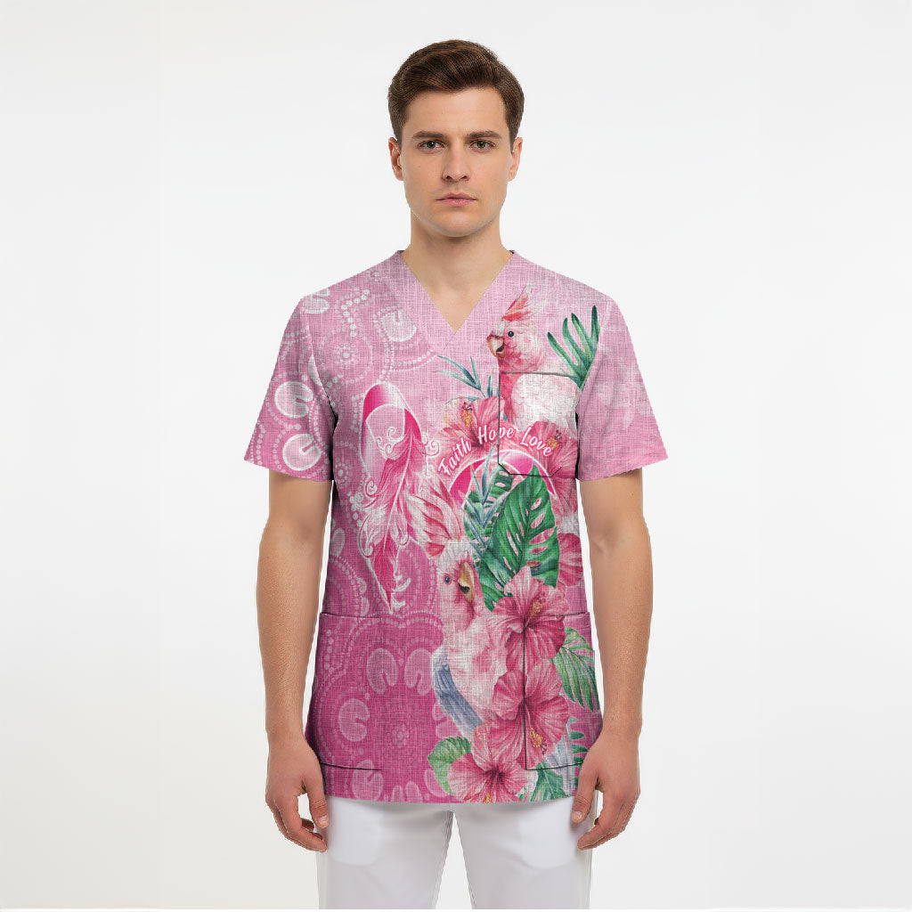 Australia Cockatoos Breast Cancer Scrub Top Faith Hope Love