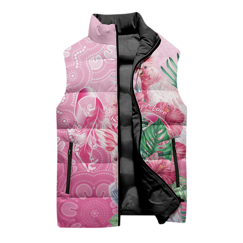 Australia Cockatoos Breast Cancer Sleeveless Puffer Jacket Faith Hope Love