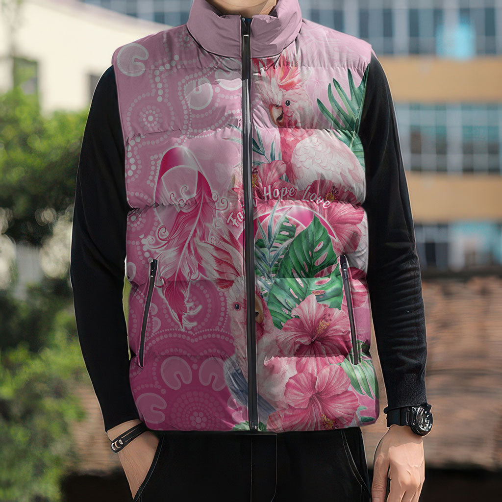 Australia Cockatoos Breast Cancer Sleeveless Puffer Jacket Faith Hope Love