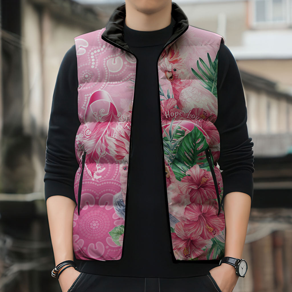 Australia Cockatoos Breast Cancer Sleeveless Puffer Jacket Faith Hope Love