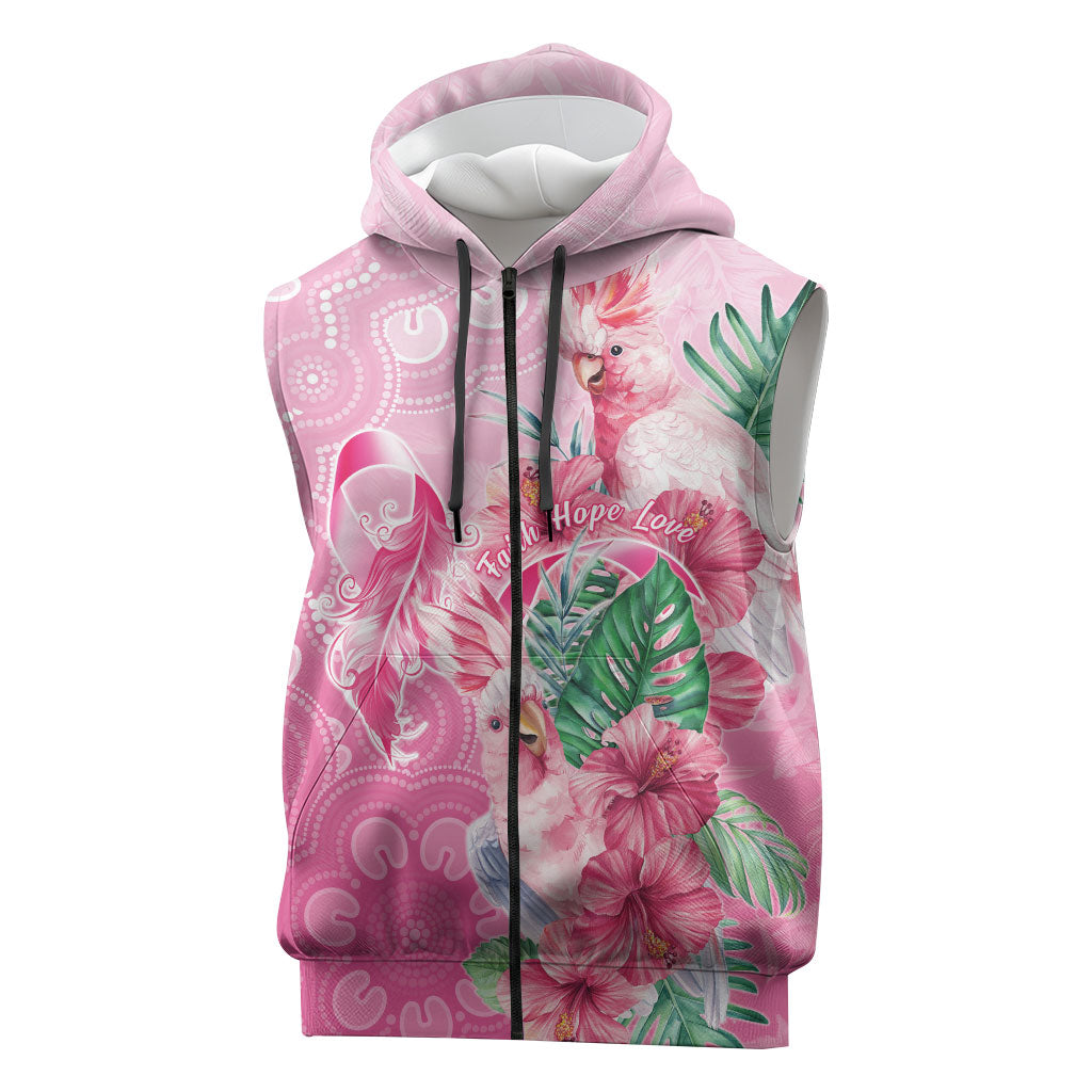 Australia Cockatoos Breast Cancer Sleeveless Zip Hoodie Faith Hope Love