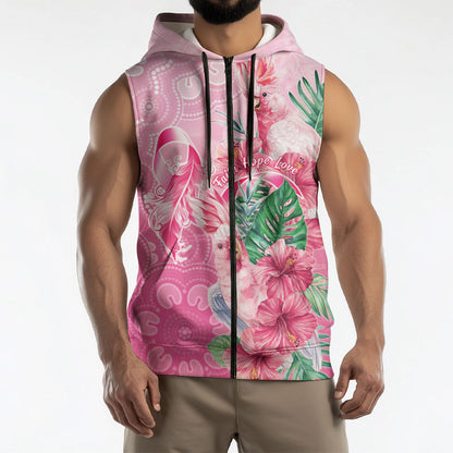 Australia Cockatoos Breast Cancer Sleeveless Zip Hoodie Faith Hope Love