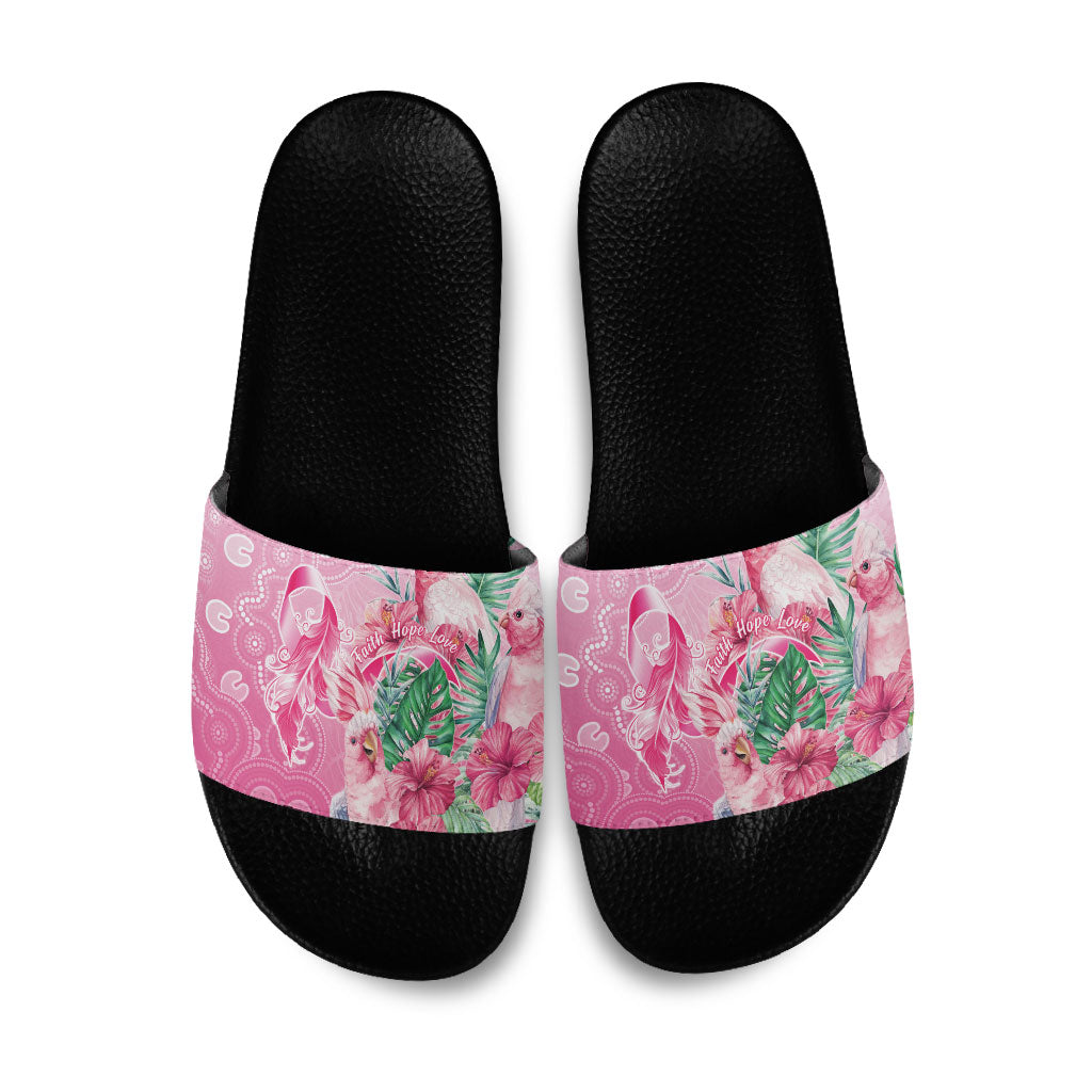 Australia Cockatoos Breast Cancer Slide Sandals Faith Hope Love
