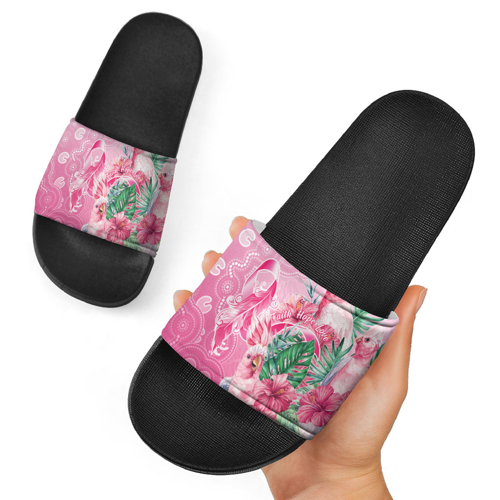 Australia Cockatoos Breast Cancer Slide Sandals Faith Hope Love