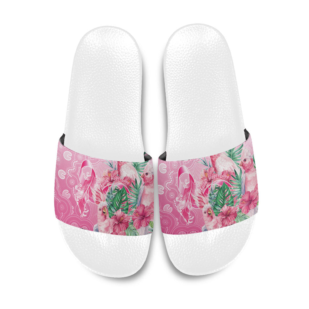 Australia Cockatoos Breast Cancer Slide Sandals Faith Hope Love
