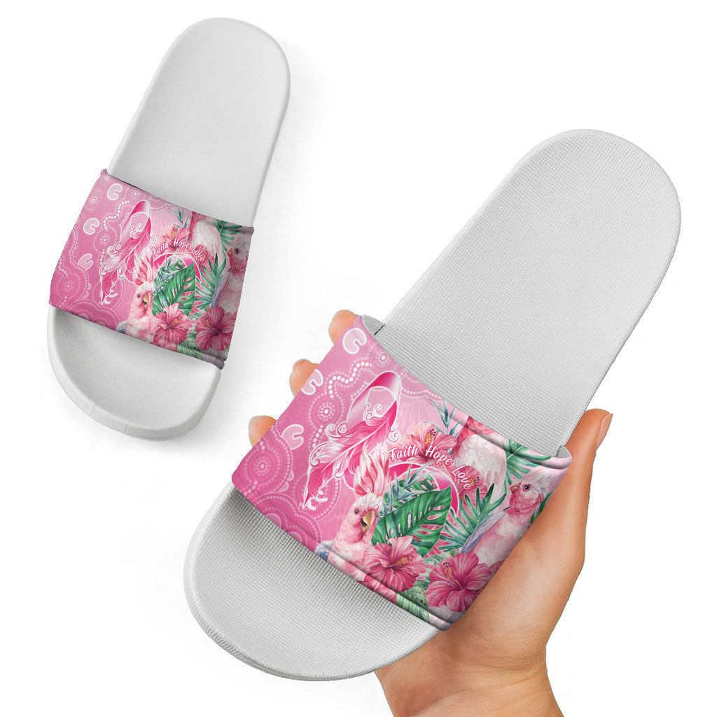 Australia Cockatoos Breast Cancer Slide Sandals Faith Hope Love