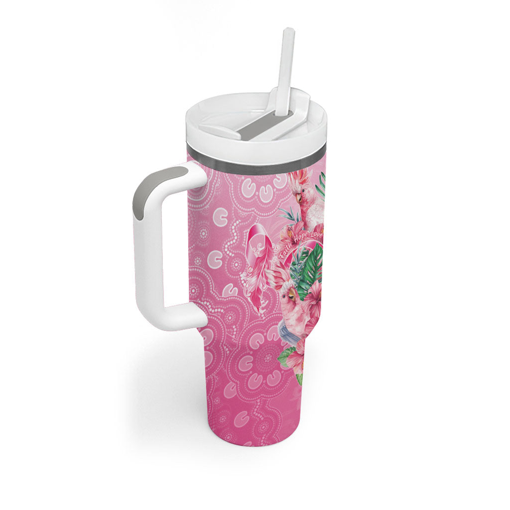 Australia Cockatoos Breast Cancer Tumbler With Handle Faith Hope Love