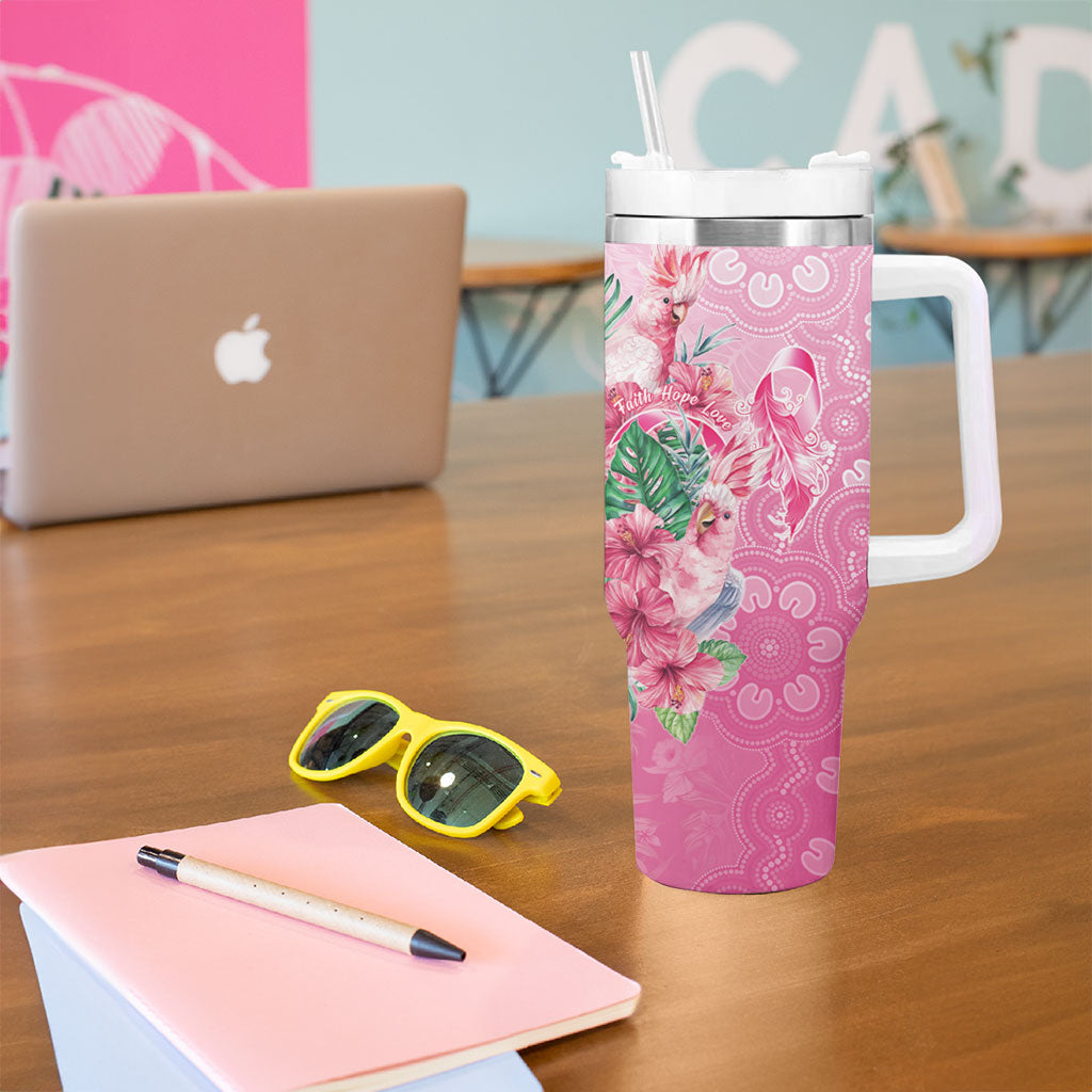 Australia Cockatoos Breast Cancer Tumbler With Handle Faith Hope Love