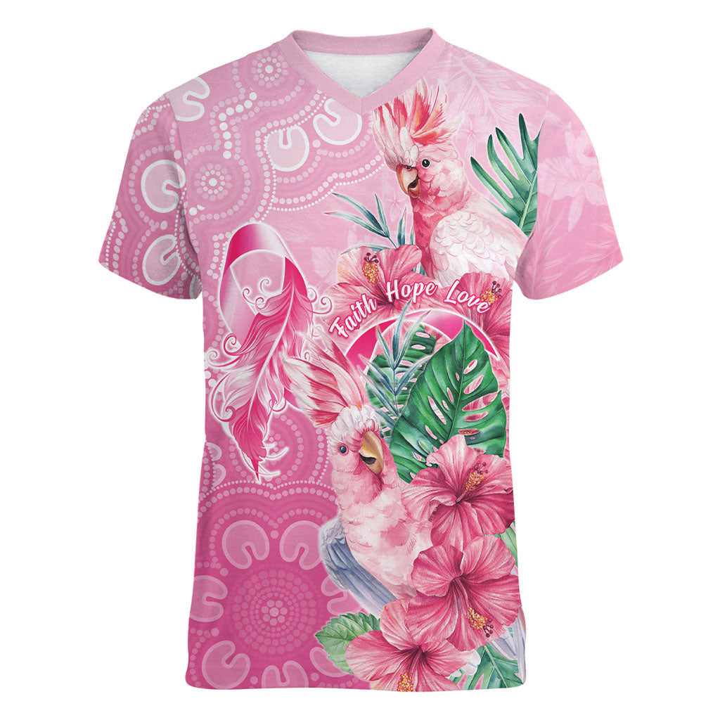 Australia Cockatoos Breast Cancer Women V-Neck T-Shirt Faith Hope Love