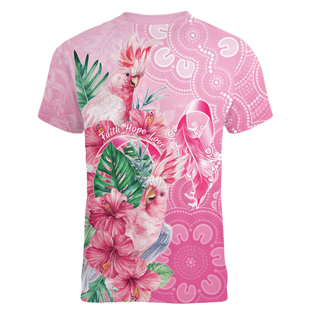 Australia Cockatoos Breast Cancer Women V-Neck T-Shirt Faith Hope Love