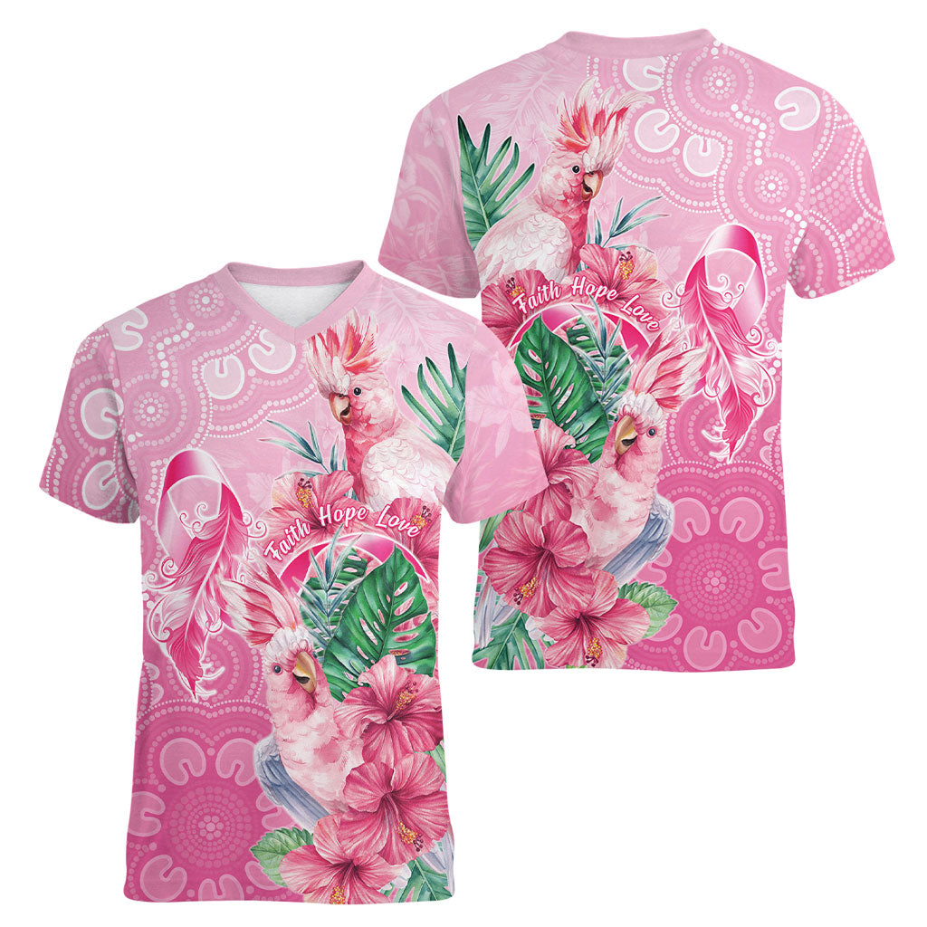 Australia Cockatoos Breast Cancer Women V-Neck T-Shirt Faith Hope Love