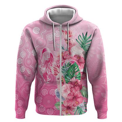 Australia Cockatoos Breast Cancer Zip Hoodie Faith Hope Love