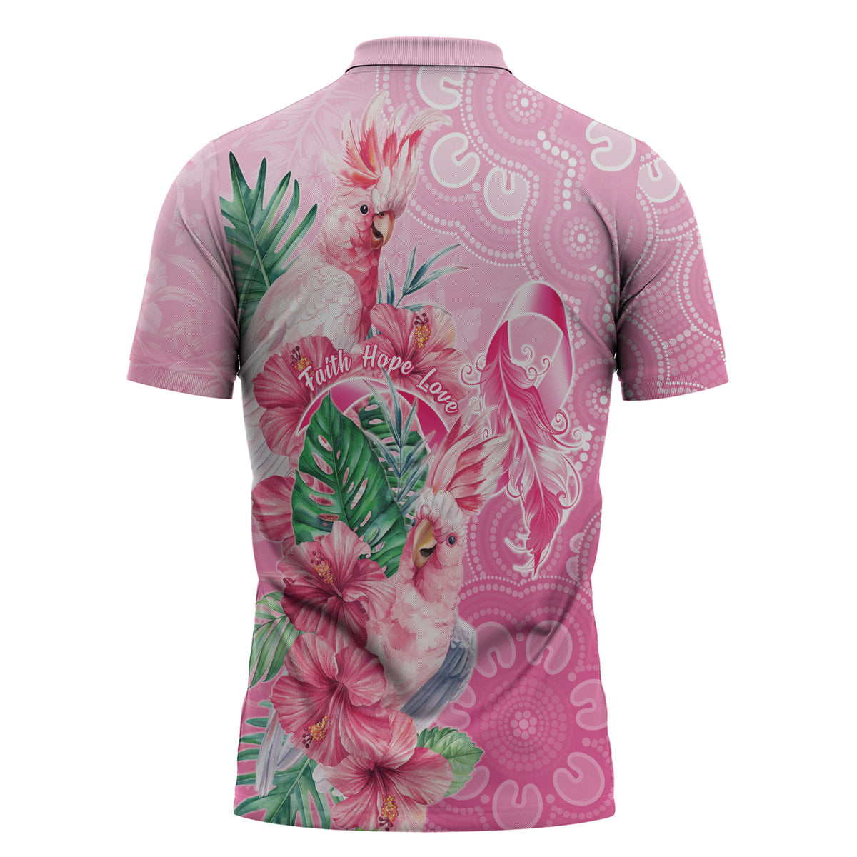 Australia Cockatoos Breast Cancer Zipper Polo Shirt Faith Hope Love
